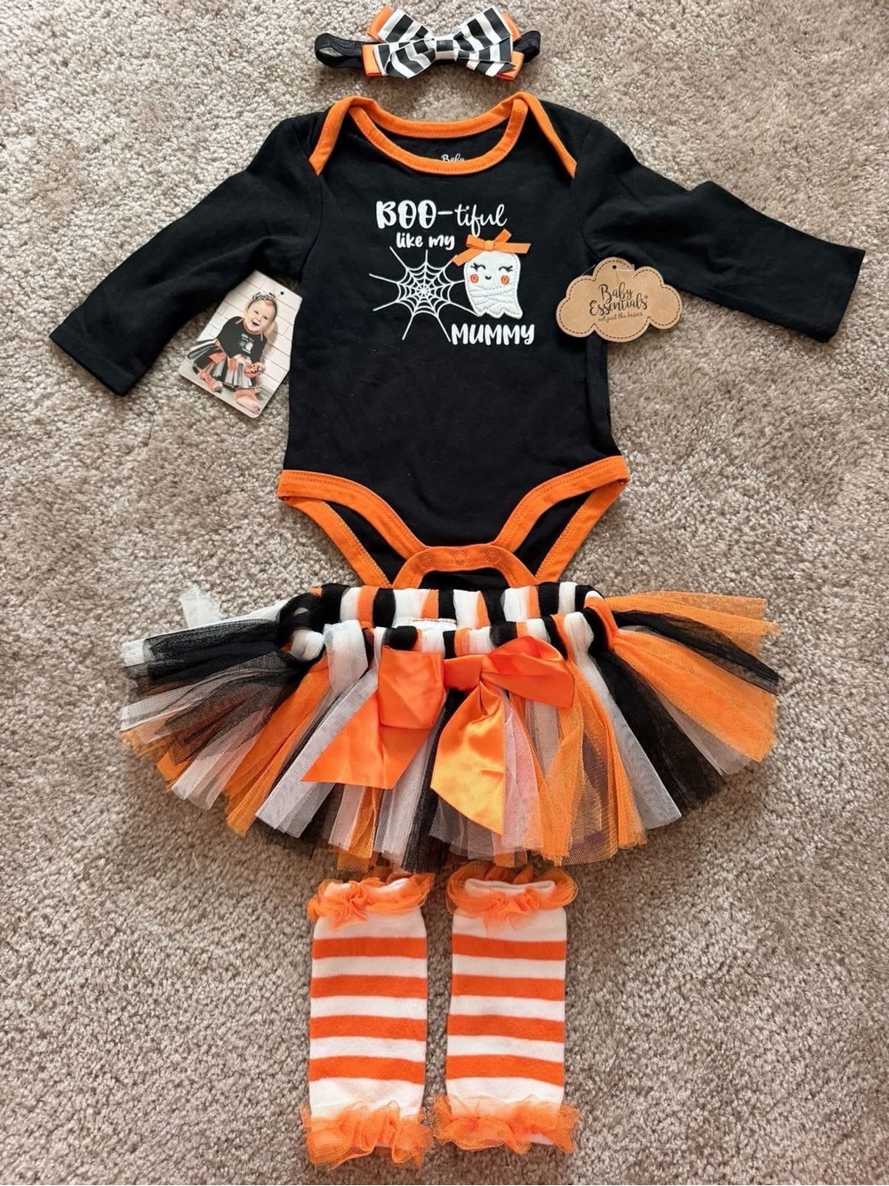 Baby Halloween 'Boo-tiful Like My Mummy' Set - Black & Orange 6 months